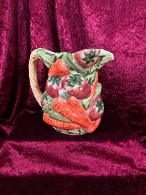 Vintage Ceramic Pitcher - Hand Painted 3D Vegetable Relief - World Bazaar Inc